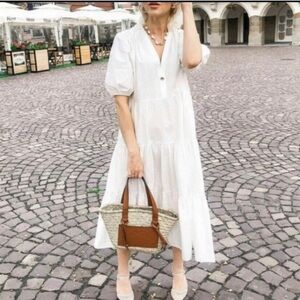 Zara poplin midi dress white